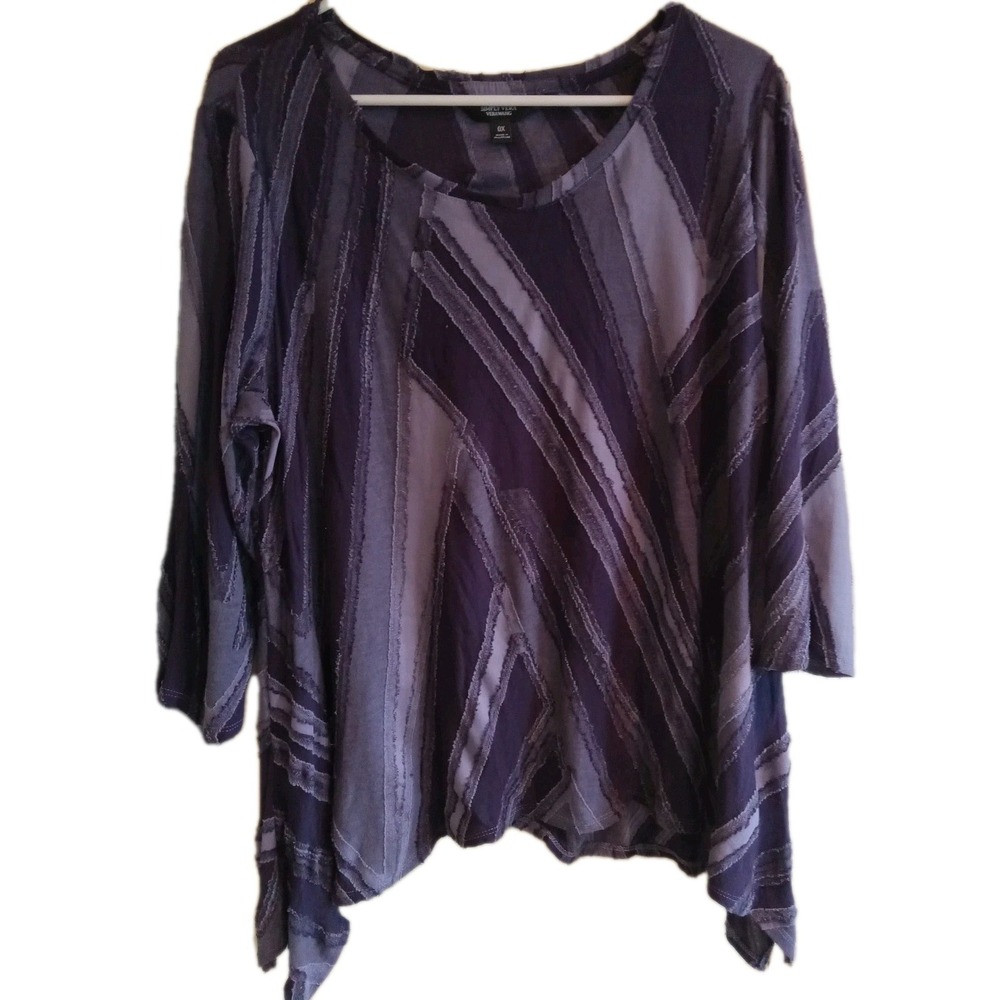 Simply Vera Wang Women's Size 0X Top Tunic Purple Textured Frayed Grunge Scandi